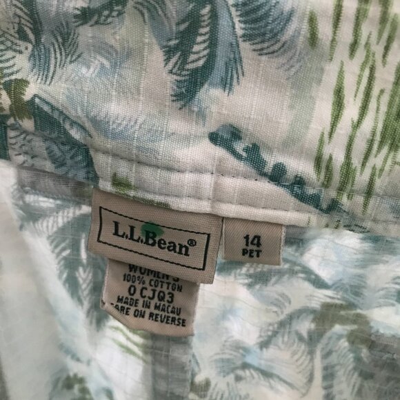 LL BEAN size 14P Blue & Green Tropical Palm Tree Print Twill Cargo Skirt - Picture 4 of 4